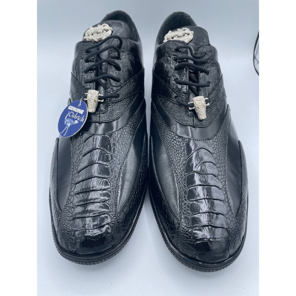 Belvedere Bene Black Ostrich Leg Calf Leather Sneakers Mens 13 2010/BENE New - Picture 2 of 9